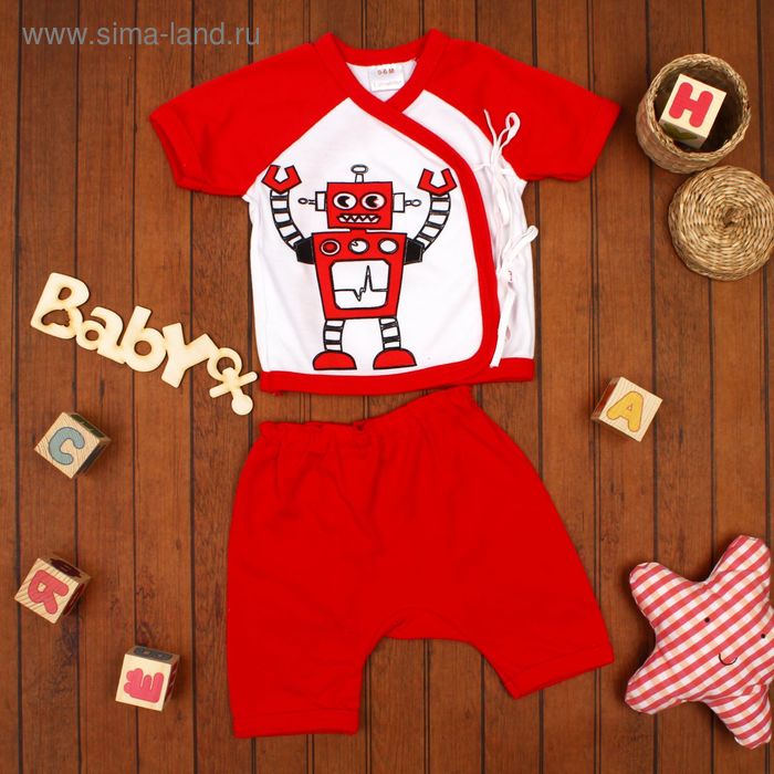 Детский костюм "Робот": футболка на завязках, шорты, на 6-12 мес, цвет красный - Фото 1
