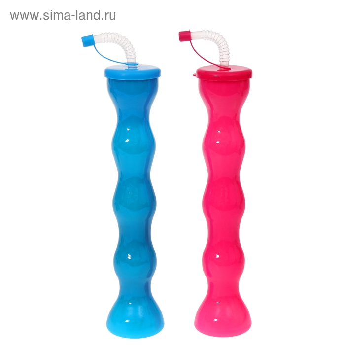 Стакан пластиковый с трубочкой «Гофра» 500 мл, МИКС - Фото 1