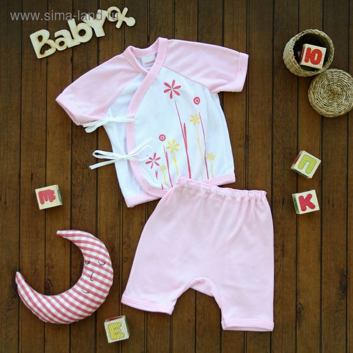 Детский костюм "Букет": футболка н азавязках, шорты, на 6-12 мес, цвет розовый - Фото 1
