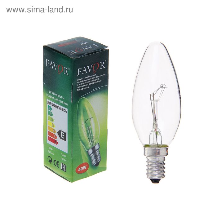 Лампа накаливания Favor ДС, Е14, 40 Вт, 230 В - Фото 1