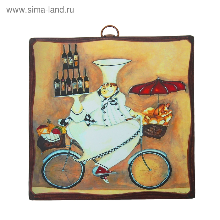 Картина "Повар на велосипеде с зонтом" 18х18 см - Фото 1