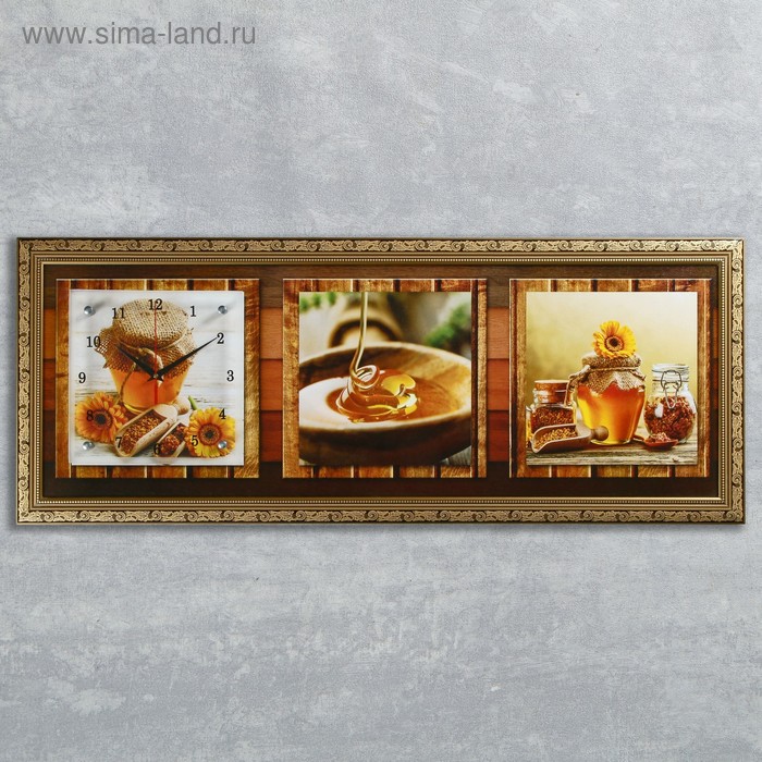 Часы-картина настенные, серия: Кухня, "Медовая фантазия", 35 х 100 см - Фото 1