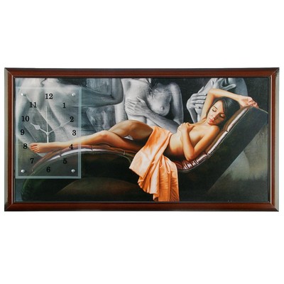Часы-картина настенные, интерьерные "Девушка на кушетке", 50 х 100 см, на холсте, бесшумные