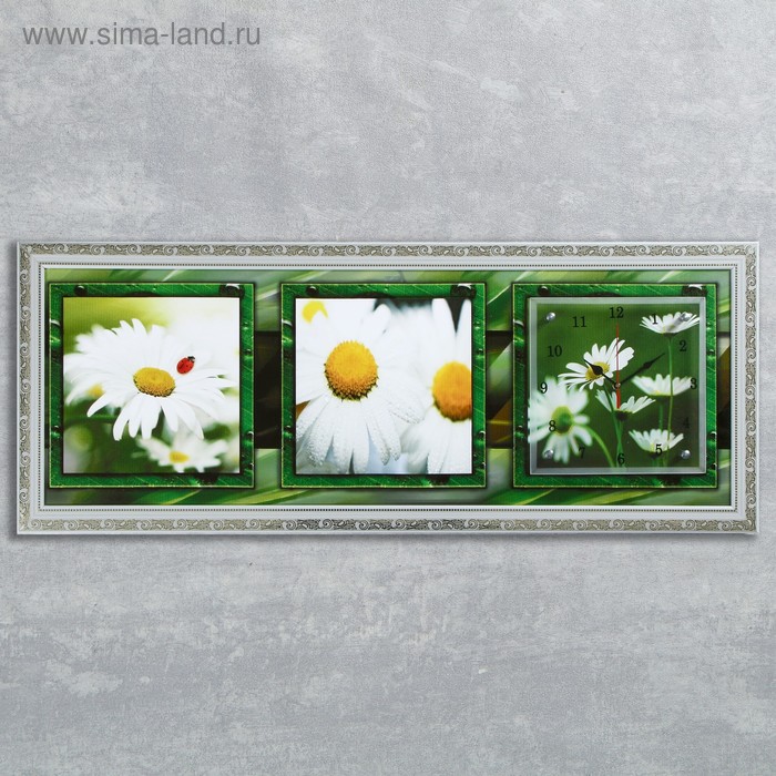 Часы-картина настенные, серия: Цветы, "Ромашки в поле", 35х100  см - Фото 1