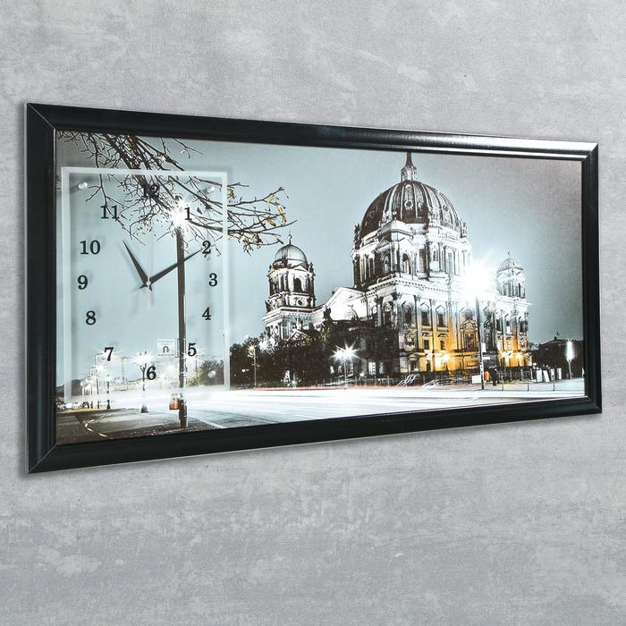 Часы-картина настенные, серия: Город, "Ночной Берлин", 50 х 100 см - фото 1905350041