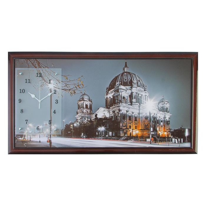 Часы-картина настенные, серия: Город, "Ночной Берлин", 50 х 100 см - фото 1905350043