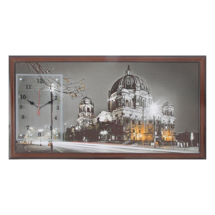Часы-картина настенные, серия: Город, "Ночной Берлин", 50 х 100 см - фото 1905350044