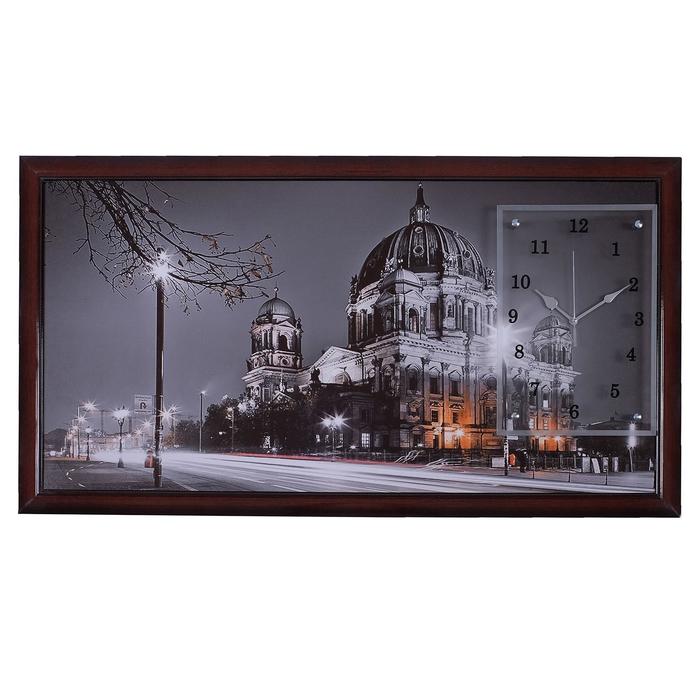 Часы-картина настенные, серия: Город, "Ночной Берлин", 50 х 100 см - фото 1905350045