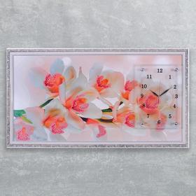 Часы-картина настенные, серия: Цветы, "Ветка орхидеи", 50 х 100 см