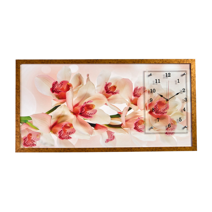 Часы-картина настенные, серия: Цветы, "Ветка орхидеи", 50 х 100 см