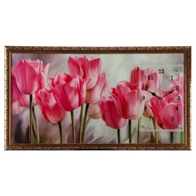Часы-картина настенные, серия: Цветы, "Розовые тюльпаны", 50 х 100 см