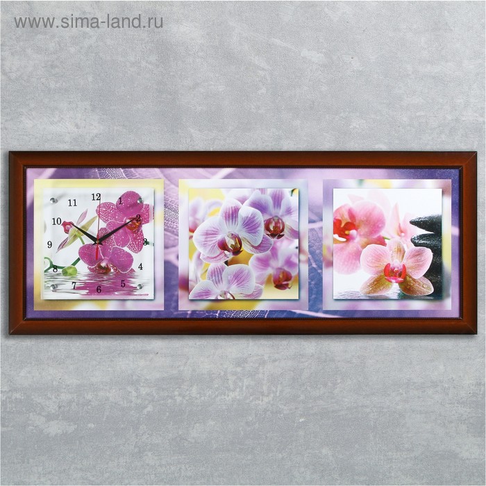 Часы-картина настенные, серия: Цветы, "Фиолетовые орхидеи", 35 х 100 см - Фото 1