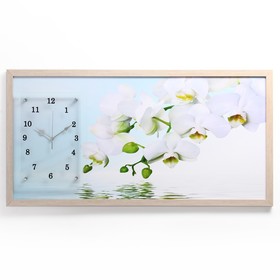 Часы-картина настенные, серия: Цветы, "Водная гладь и белые орхидеи", 50 х 100 см
