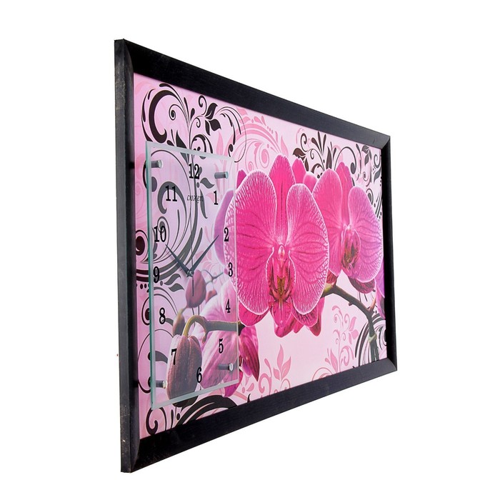 Часы-картина настенные, серия: Цветы, "Розовые орхидеи с узором", 50 х 100 см - фото 1902420461