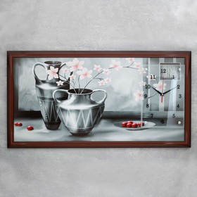Часы-картина настенные, серия: Цветы, "Серые вазы", 50 х 100 см