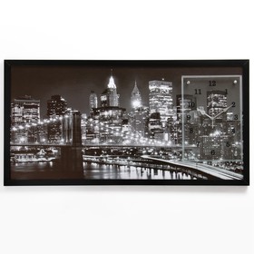 Часы-картина настенные, серия: Город, "Ночной Нью-Йорк", 50 х 100 см