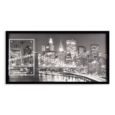 Часы-картина настенные, интерьерные "Ночной Нью-Йорк", 50 х 100 см, на холсте, бесшумные