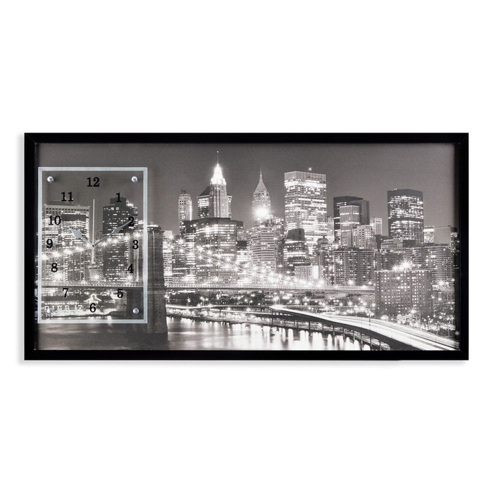 Часы-картина настенные, серия: Город, "Ночной Нью-Йорк", 50 х 100 см - фото 1905350090