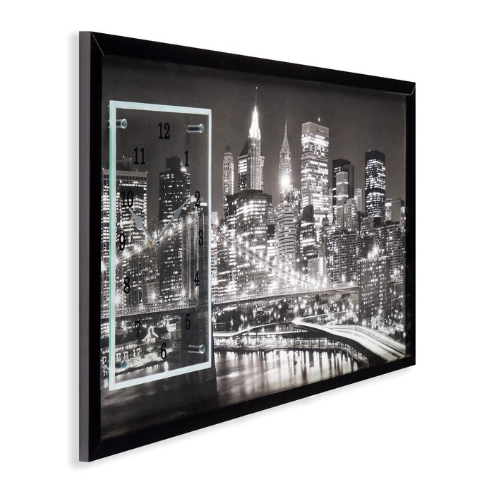 Часы-картина настенные, серия: Город, "Ночной Нью-Йорк", 50 х 100 см - фото 1905350091