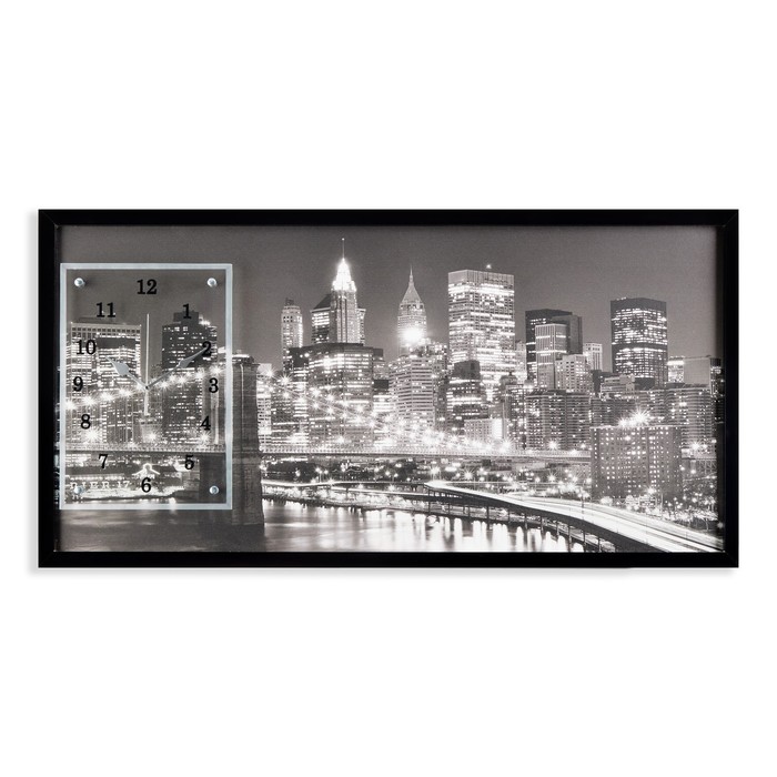 Часы-картина настенные, серия: Город, "Ночной Нью-Йорк", 50 х 100 см - фото 1905350093