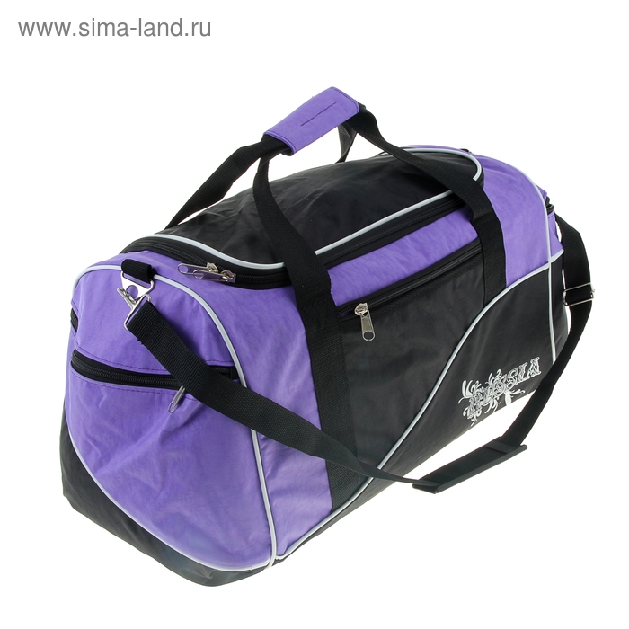 Сумка дорожная, 1 отдел, 3 наружных кармана, длинный ремень, рисунок МИКС, цвет черно-сиреневый - Фото 1