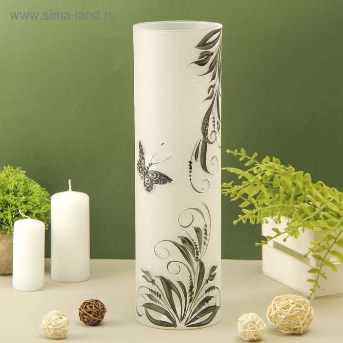 Ваза "Бабочки-Монохром" ч/б 10,7*10,7*35см, 2,7л - Фото 1