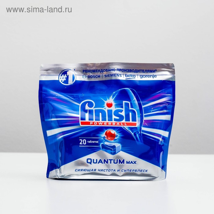 Таблетки для посудомоечных машин Finish Quantum PowerBall Shine & Protect, 20 шт - Фото 1
