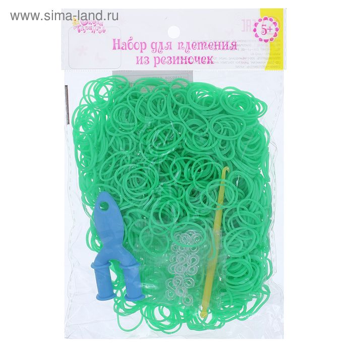 Резиночки для плетения, набор 1000 шт., крючок, крепления, пяльцы, цвет зелёный - Фото 1