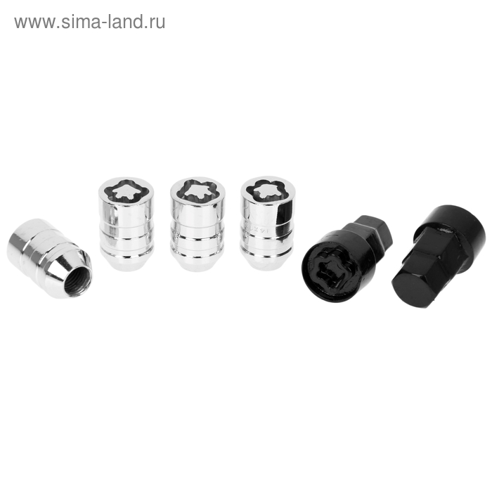 Гайки секретные M14x1.5, L=36 мм,  конус, закрытая, 4+2 ключа, хром, JN-618 - Фото 1