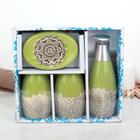 Набор аксессуаров для ванной комнаты «Ажур», 4 предмета (дозатор, мыльница, 2 стакана), цвет зелёный - Фото 1