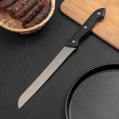 Нож для хлеба Доляна «Универсал», зубчатое лезвие 19,5 см, цвет чёрный