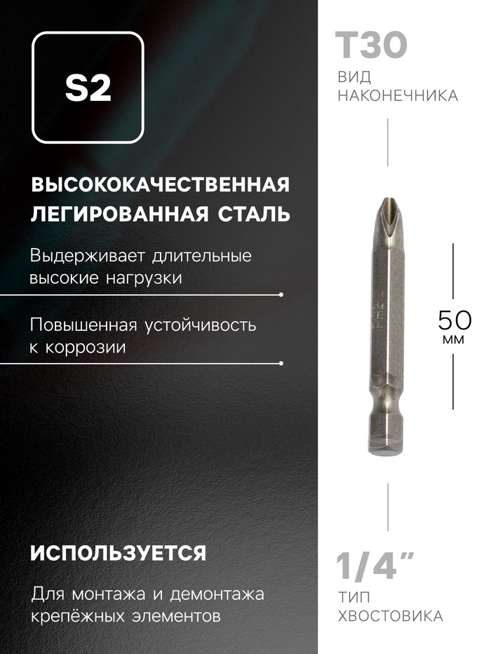 Биты ТУНДРА, намагниченные, сталь S2, PH2 х 50 мм, 10 шт. - фото 18503003 Биты ТУНДРА, намагниченные, сталь S2, PH2 х 50 мм, 10 шт. - фото 18503003