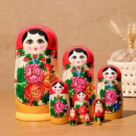 Матрёшка «Русская красавица», красный платок, 9 кукольная, 20 - 22см