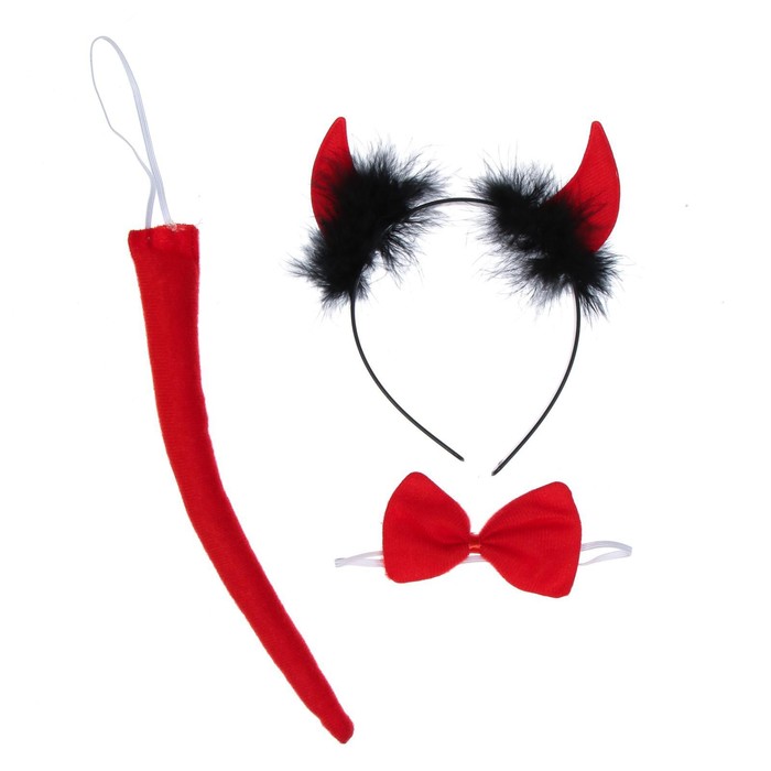 Карнавальный набор «Чёрт», 3 предмета: ободок, бабочка, хвост - Фото 1