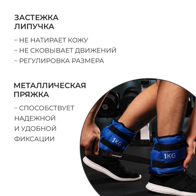 Утяжелители ONLYTOP, 2 шт. × 1 кг, цвет синий