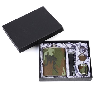 Подарочный набор 5 в 1 «Полевой», 17×21.5 см, фляжка 270 мл, 2 рюмки, брелок, открывалка-штопор, металл, текстиль
