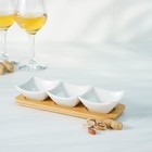 Набор салатников керамических на деревянной подставке «Эстет», 3 предмета: 60 мл, цвет белый - Фото 4