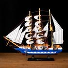 Корабль сувенирный средний «Испаньола», борта бело-синие, паруса белые, 43х39 х 9 см - фото 5883266