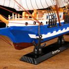 Корабль сувенирный средний «Испаньола», борта бело-синие, паруса белые, 43х39 х 9 см - Фото 4