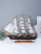 Сувенирная модель корабля «Трёхмачтовый», борта светлое дерево, паруса белые, 59×10×49 см  (артикул 1154048)  большой выбор товаров оптом и в розницу по низким ценам с доставкой