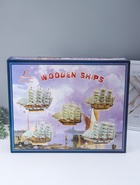 Сувенирная модель корабля «Трёхмачтовый», борта светлое дерево, паруса белые, 59×10×49 см - Фото 24