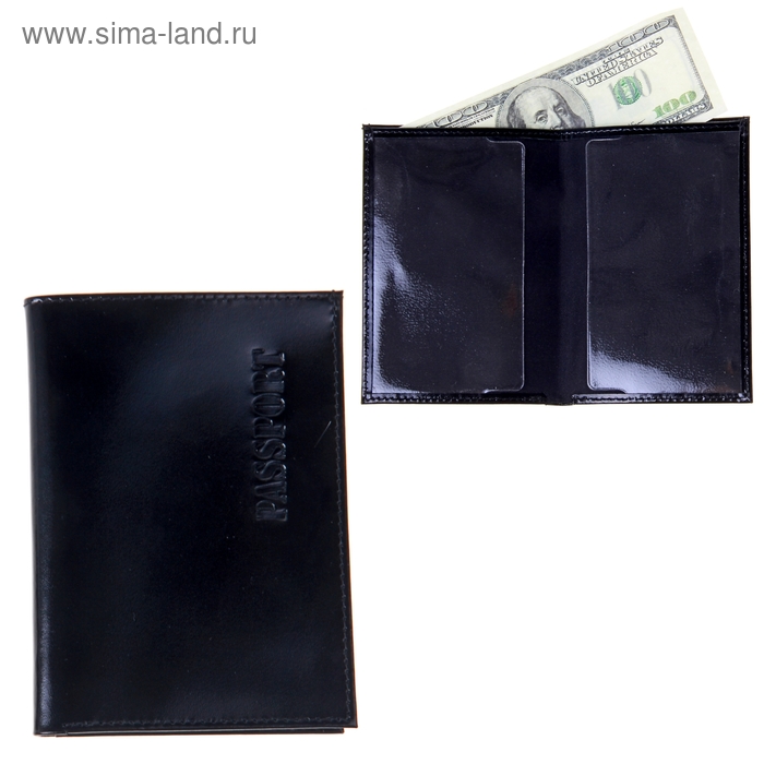 Обложка для паспорта, отдел для купюр, цвет чёрный - Фото 1