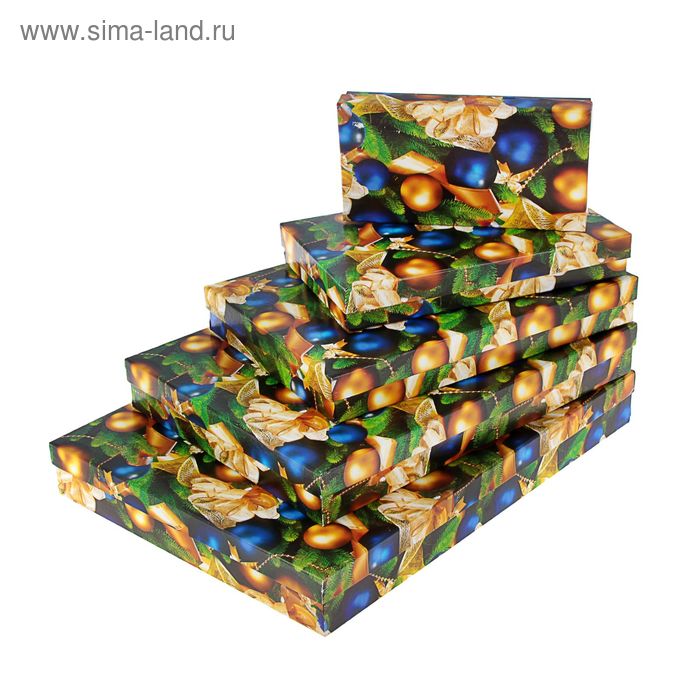 Набор коробок 5 в 1 "Золотые и синие шары" 40 х 30 х 5 - 20 х 10 х 3 см - Фото 1