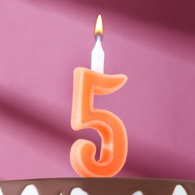 Свеча для торта цифра "Классика", 9,7 см, цифра "5" оранжевая