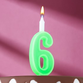 Свеча для торта цифра "Классика", 9,7 см, цифра "6" зелёная