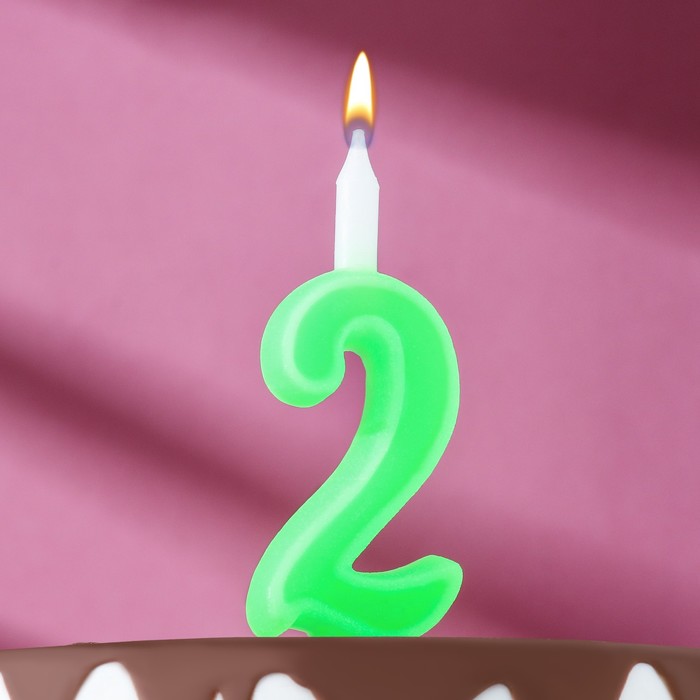 Свеча для торта цифра "Классика", 9,7 см, цифра "2" зелёная - Фото 1