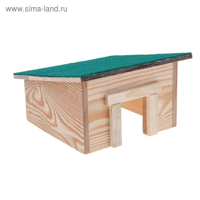 Домик с наклонной крышей, покрытой материалом, для грызунов, дерево, 15 х 10 х 15 см - Фото 1