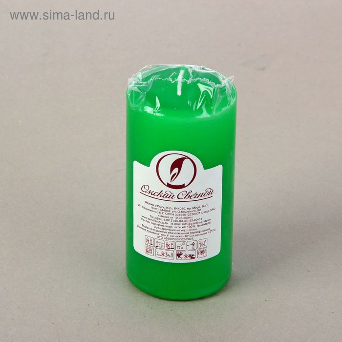 Свеча - цилиндр, 6х12,5 см, 35 ч, 275 г, зеленая - Фото 1