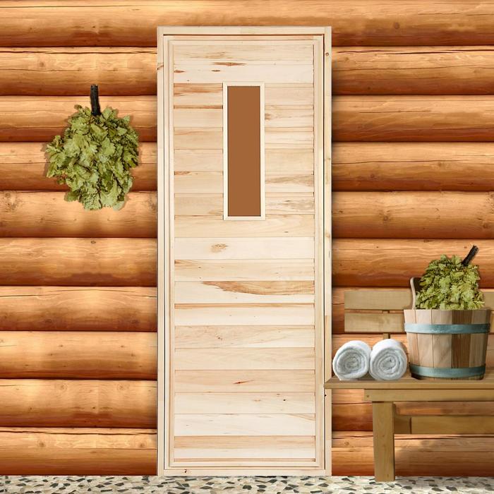 Дверь для бани и сауны деревянная со стеклом "Прямое стекло", ЛИПА 180×70см - Фото 1