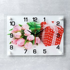 Часы-картина настенные, серия: Цветы, "Подарок", плавный ход, 25х35  см
